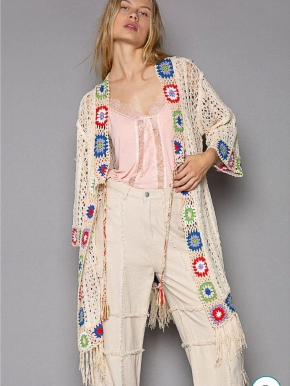 NWOT POL Crotchet Granny Square Festival Boho Cottage Cardigan Small - Free Size